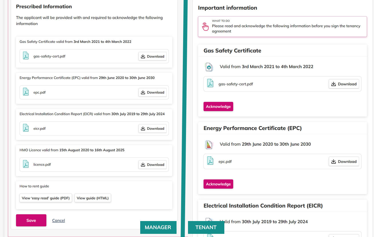 COHO Onboarding - Tenant Acknowledging compliance documents