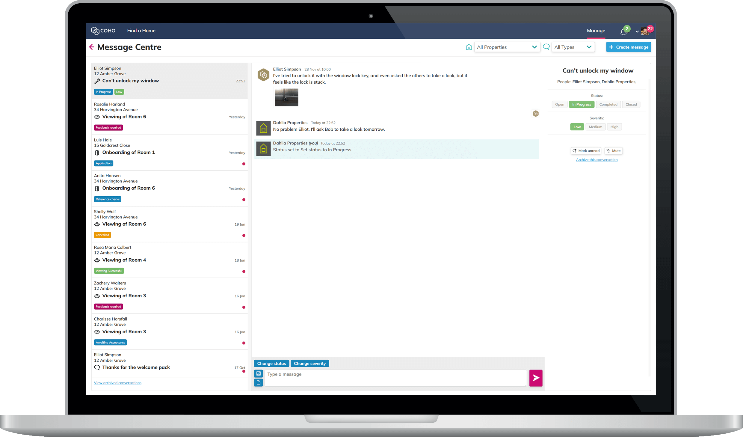 COHO demo screenshot of contextual actions within a conversation
